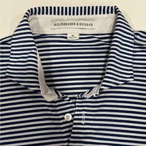 Navy Striped Holderness & Bourne Men's Golf Polo